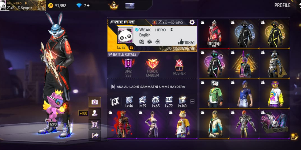 Free Fire Level 72 Premium Gaming ID
